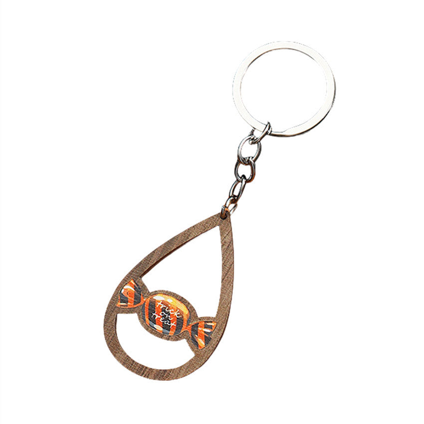 Wholesale Halloween Ghost Bat Pumpkin Candy Water Drop Wooden Keychain